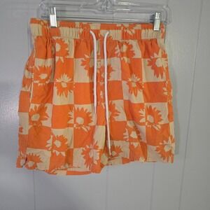 Urban Outfitters Mens Orange Sunflower Checkered Swim Trunks Medium